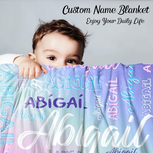 Custom Name Blanket for Baby Boys Girls, Personalized Baby Name Throws Blankets, Customize Blanket Gifts for Kids Newborn Men Women - color: Design 02-purple-blue
