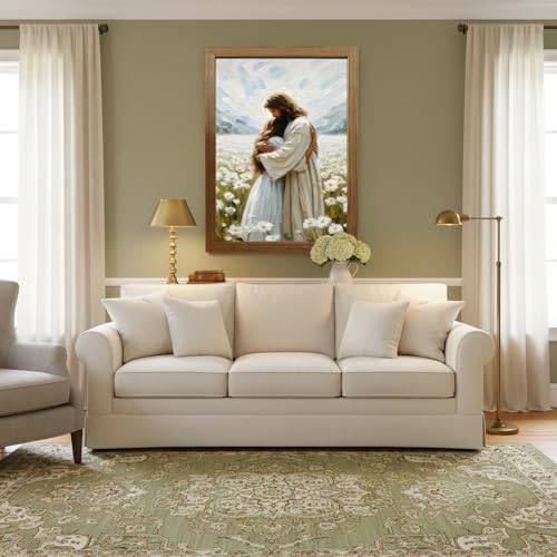 Jesus Hugging Woman Canvas Wall Art Framed – Christian Wall Decor Religious Artwork, Inspirational Faith Picture, Solid Wood High Gloss Print, Sympathy for Bedroom Living Room Prayer Room Ready to Hang (16x24in) - color: yongbaoyesu, size: 24"L x 16"W