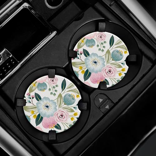 Car Cup Coaster Pink Turquoise Botanical Floral Car Coaster for Cup Holders Universal Non-Slip Ceramic Vehicle Interior Accessories 2 Pack 2.56 Inch - color: Pink Turquoise Botanical Floral