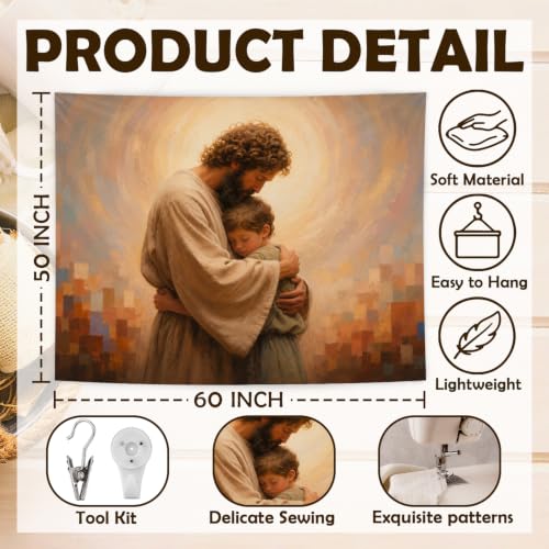 MOLYUB Christian Tapestry for Boys Room Bedroom Nursery 50x60 - color: Jesus Embracing a Boy