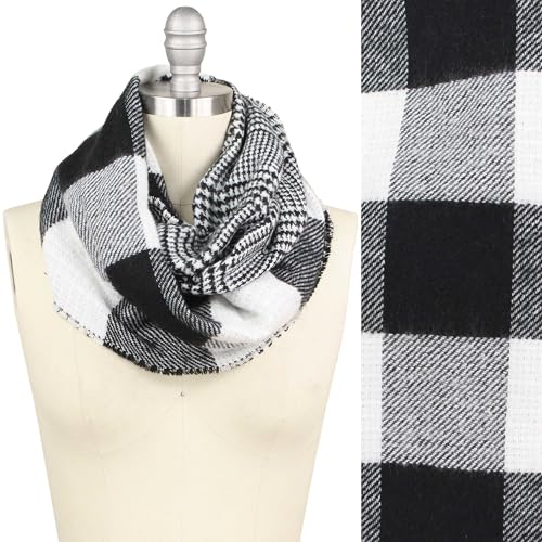 ScarvesMe Women's Check and Plaid Soft Infinity Loop Winter Fall Warm Scarf - color: Easc9397_white
