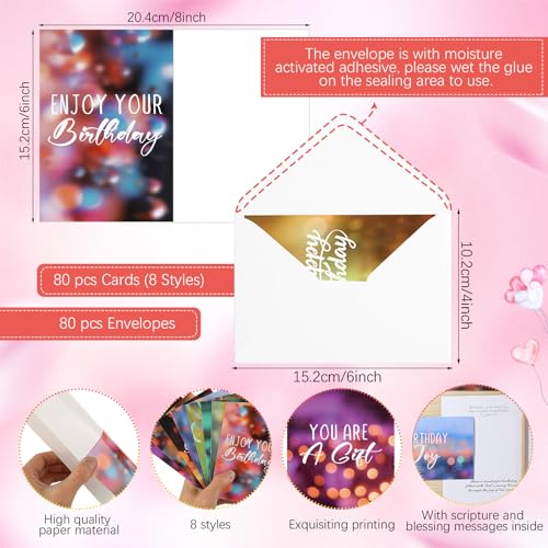 Zhanmai 80 Pack Religious Birthday Card with Bible Verse, Dreamy Style - style: Dreamy Style