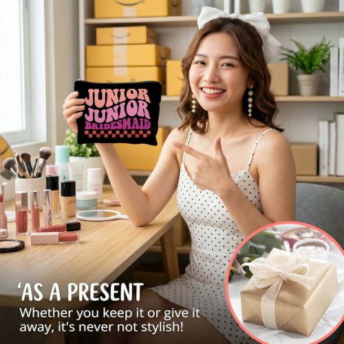 Junior Bridesmaid Gifts Canvas Makeup Bag for Women Bestie - color: junior