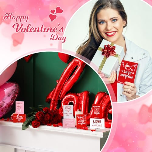 Yousoontic 9 Pcs Christian Valentine's Day Decor Bible Verse Religious Jesus Table Decorations Wood Block Sign Rustic Valentines Love Tiered Tray Decor for Church Home Shelf Table Top(Classic)