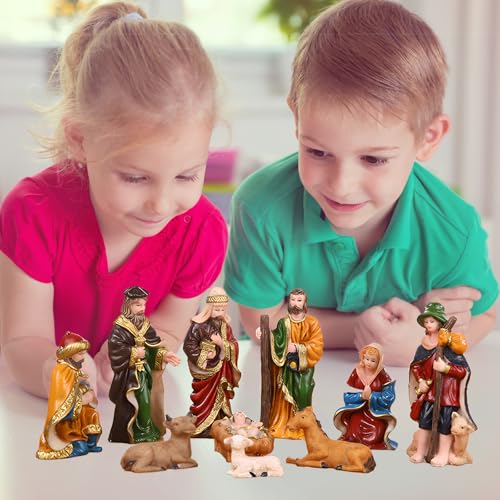 Mini Nativity Set 10pcs, Resin Nativity Scene Figurines Baby Jesus Oranment for Home Office Tabletop Decoration Desktop - size: 10 pcs