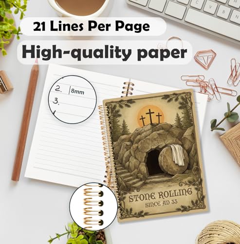 BNHJKFQZ Resurrection Christian Spiral Journal Notebook for Women Men, He Is Risen Hardcover Notebook for Work Note Taking, Vintage Empty Tomb Religious Prayer Journals for Writing - color: Bible-hole