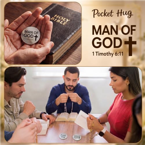 Dansydaisy 18 Set Pocket Hug Token Christian Gifts with PU Leather Keychain for Motivational Faith Party Scripture Gift - style: Man of God
