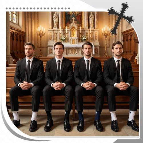 6 Pairs Cross Socks for Men US 7-9 Christian Pastor Crew Socks - color: Black, White, Dark Blue