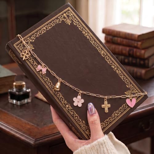 Flower Bible Charm Chain - Christian Cross Accessories Gift Scripture Faith Inspirational Cute Bow Floral Gold Metal Bookmark Jewelry Religious Decor Supplies for Study Reading Women Girls - color: Flower