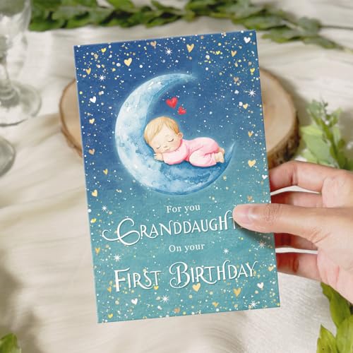 Ogeby Cute First Birthday Card for Granddaughter, Starry Themed 1st Bday from Grandpa Grandma, For You Granddaughter on Your First Birthday - color: #625