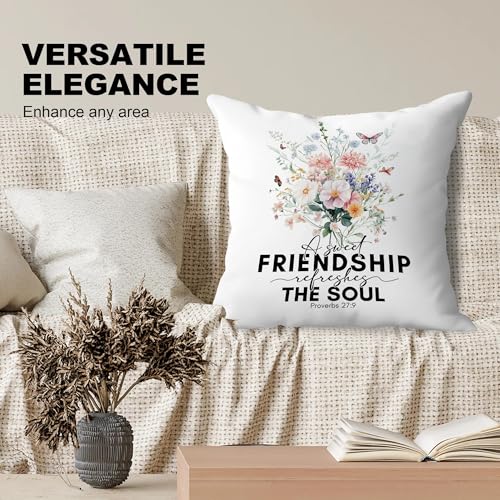 Christian Friendship Gifts for Women Pillow Covers 18x18, Gifts for Friends Bestie BFF, a Sweet Friendship Refresh The Soul Decorative Throw Pillow Covers for Home Living Room Bedroom - color: Friendship