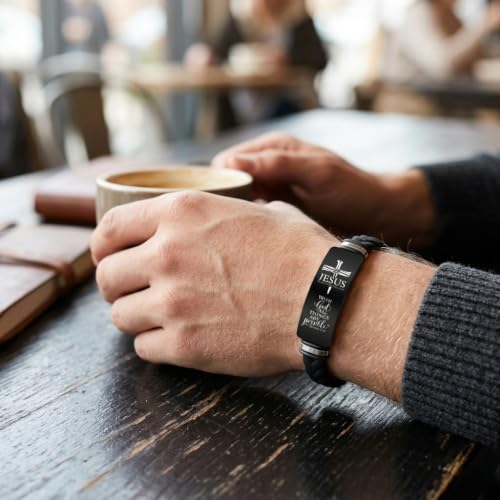 Adjustable Leather Christian Bracelet For Men, Faith Religious Gifts - color: MATTHEW 19:26
