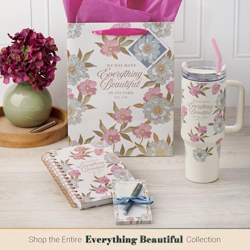 Christian Art Gifts Magnetic Notepad & Pen Set, Everything Beautiful - color: Blue Floral/Everything Beautiful