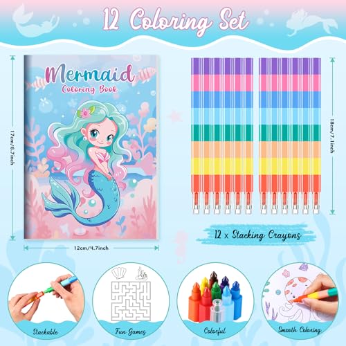 BenLouis 24 Mermaid Mini Coloring Books with 24 Crayons for Kids Bulk - style: Mermaid
