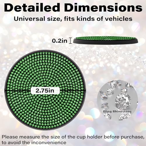 BFXM 4 PCS Bling Cup Holder Coaster, 2.75“ Silicone Diamond Car Coasters - color: Green*4
