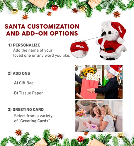 DolliBu White Owl Stuffed Animal Plush Toy with Santa Outfit - 8.5 Inches