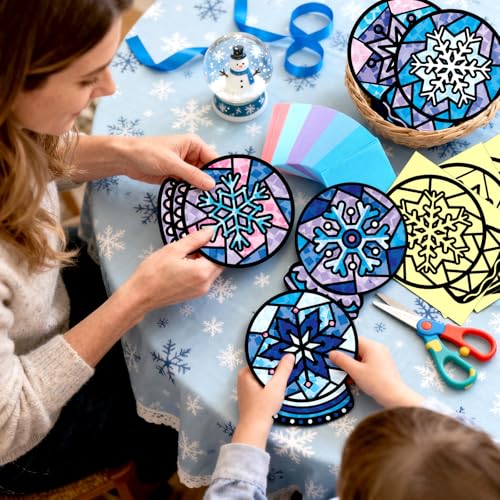 Eersida 32 Pcs Snow Globe Suncatcher Craft Kit DIY Stained Glass - style: Snow Globe