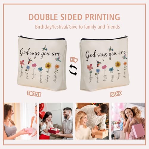 Christian Gifts for Women Girls, God Says You Are Bible Verse Makeup Bags. - style: God