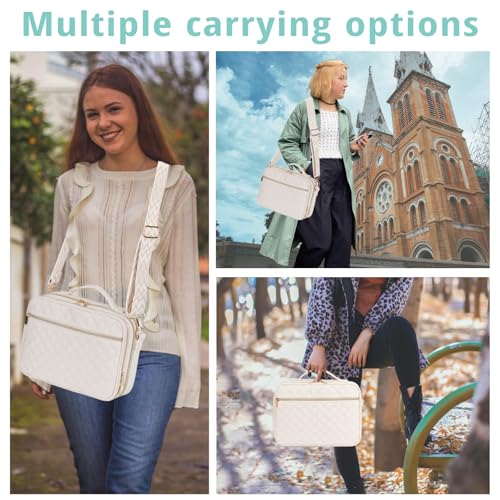 Large Bible Cover for Women,2 Compartments Bible Bag for Church - color: 2 Lays,Beige with Diamond jacquard strap