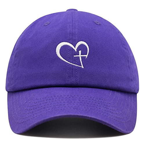 JPAK Heart and Cross Premium Dad Hat Embroidered Cotton Baseball Cap Christian Faith - color: Purple