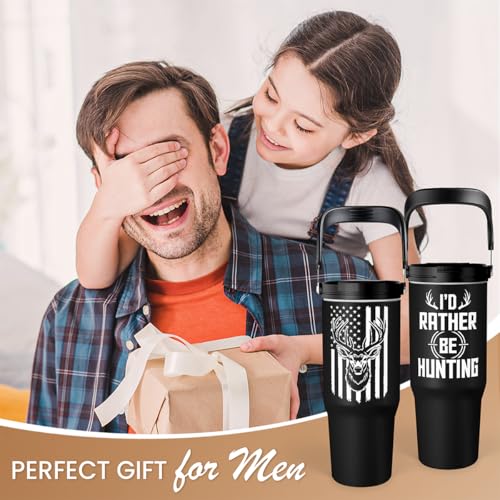SANDJEST Hunting Gift for Men, Deer Hunting Tumbler with Handle, 30oz Flip Straw Stainless Steel Insulated Coffee Travel Cup, Gifts for Hunter Dad Grandpa on Birthday Christmas Fathers Day - color: Hunting 1