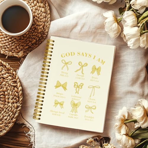 THDSE Bible Journal for Women, Christian Prayer Journal Notebook Gifts for Teen Girls Kids, Bible Study Supplies, Cute Bows Church Faith Journaling Hardcover Spiral Notebook 5.5 X 8.3(Baby Yellow) - color: BabyYellow