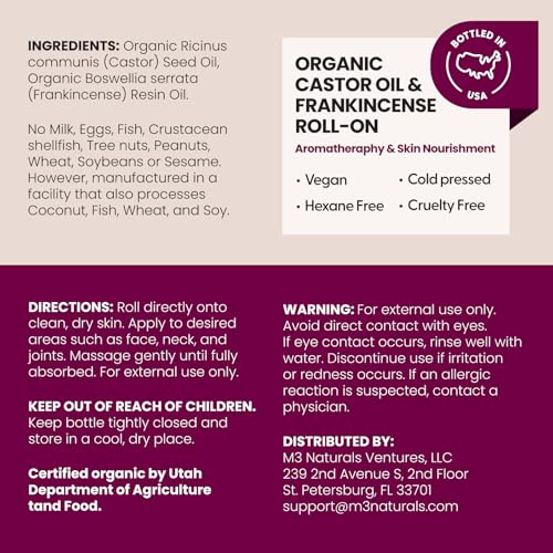 Organic Castor Oil and Frankincense Roll On - Cold-Pressed & Hexane-Free
