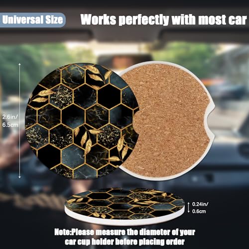 Cup Holders Car Coasters - Black Marble Leaves Absorbent Ceramic Coaster, Drink Cup Holder Coasters, Auto Accessories for Women & Men, Pack of 2 - color: Black Marble Leaves