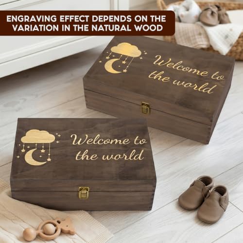Welcome to the World Engraved Wooden Keepsake Box, Newborn Baby Memory Box with Inside Engraving, Baby Milestone Storage Box for Photos, Cards & Precious Keepsakes , X-Large ,14.15 x 9.5 x 4.5" - size: X-Large, style: Baby