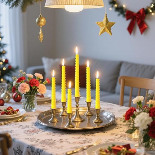 8 Pack 10 Inch Yellow Spiral Taper Candle Set, 7/8 Inch Unscented Driples Candlesticks for Home Decoration, 6-7 Hours Burn - color: Yellow