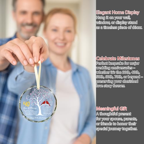 40th Wedding Anniversary Glass Ornament – Love Tree & Birds with Bible Verse – Christian 40 Year Marriage Keepsake Gift for Parents, Couples, Wife, Husband – Elegant Hanging Decoration