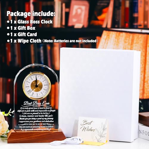 Arikyrist Glass Clock Boss Gifts for Women Men with Wooden Light Base - color: Boss