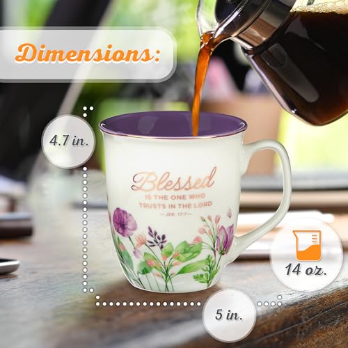 Christian Art Gifts Large Ceramic Inspirational Scripture Coffee & Tea Mug for Women: Blessed Encouraging Rose Gold Bible Verse, Novelty Drinkware for Home & Kitchen, Multicolor Purple Floral, 14 oz. - color: Purple/Blessed