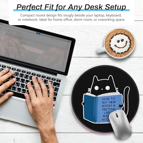 Gctriki Black Cat Book Mouse Pad for Desk Decor, Funny Office Gifts 8.6 in - color: Bat Cat Book