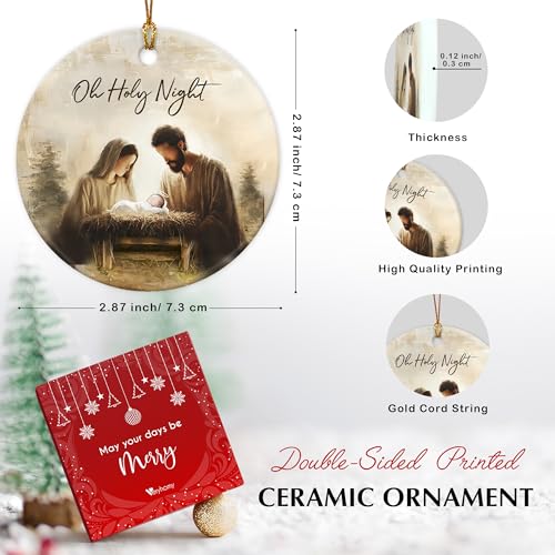 Christian Christmas Ornament 2025 – Holy Night Nativity Scene with Baby Jesus, Religious Ceramic Ornament Keepsake – Faith Gifts for Women, Family, Friends, Catholic Xmas Tree Decoration