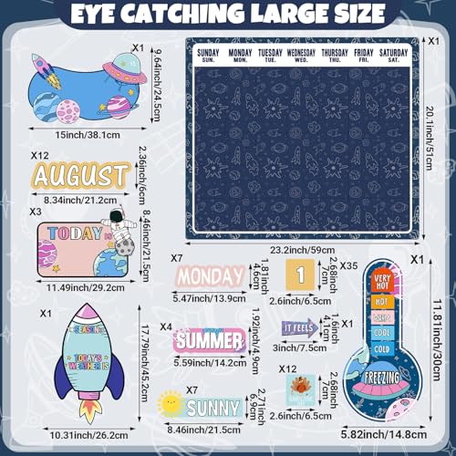Cholemy 85 Pcs Calendar Bulletin Board Set Classroom Decor, Cartoon Space - style: Cartoon Space