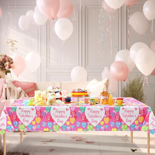 3 Pcs Valentines Day Tablecloth, Disposable Conversation Hearts Table Cover - color: Valentines(1)