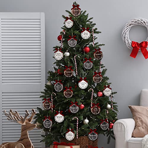 24 Pcs Names of Jesus Wooden Christmas Ornament, Black, White, Brown, Round - color: Black, White, Brown
