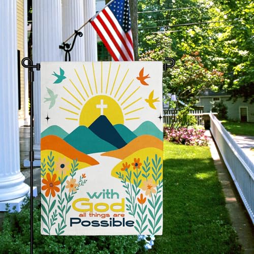 Christian Garden Flag God All Things Possible Double Sided 12x18in - color: White Summer