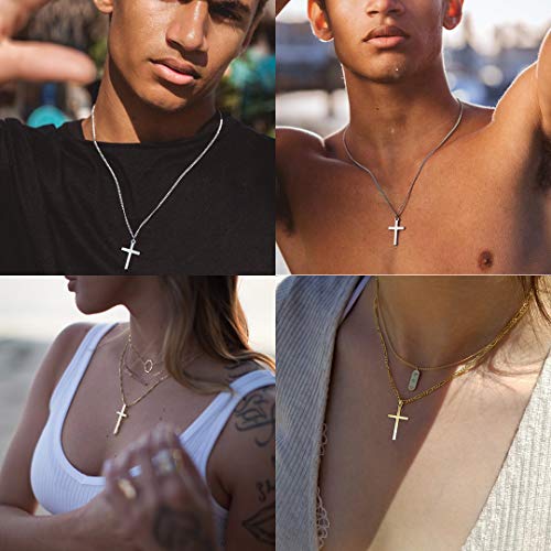 Joxevyia 14K Gold Filled Cross Necklace for Men Figaro Chain Stainless Steel Polished Cross Pendant Necklace Simple Baptism Faith Jewelry Gift - size: 18 inches, style: Big cross pendant(1.2"*0.7")