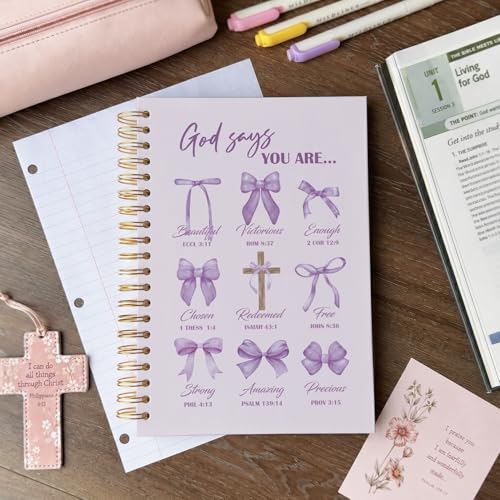VONTP Bible Purple Bow Christian Notebook Journal for Women, 5.5 x 8.3 Inch - color: 001-Purple