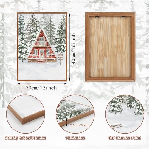 LHIUEM Red House Christmas Wall Decor Winter Canvas Wall Art Set of 3(12”X16”) Winter Forest Print Vintage Farmhouse Decor Moody Snowy Landscape Prints Xmas Home Decorations for Living Room Bedroom - color: Christmas 1