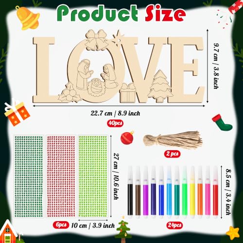 BeYumi Christmas Wooden Love Craft - 20Pcs Xmas Christian Ornaments for Kid - style: LOVE