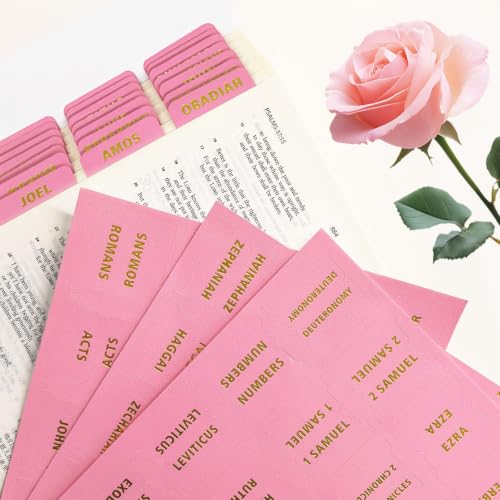 Bible Tabs for Women & Men - 80 Gold Foil (66+14 Blank), Rose Pink - color: Rose Pink
