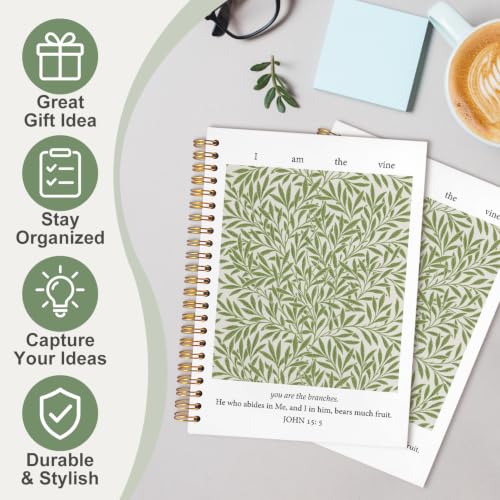 Sage Green Christian Spiral Notebook, Religious Journal Gifts for Women, Inspired Botanical Bible Scripture Hardcover Journal Notebook for Church Office,5.5x8.3 Inch - color: white-Sage Green Christian