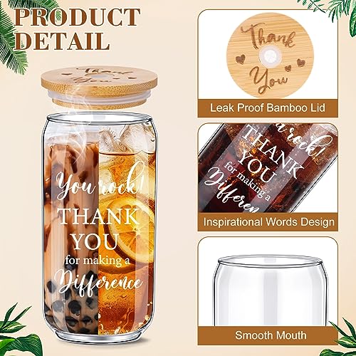 Tioncy 8 Pcs Employee Gifts 16oz Thank You Glass Cups Bamboo Lid Straw - style: Thank You