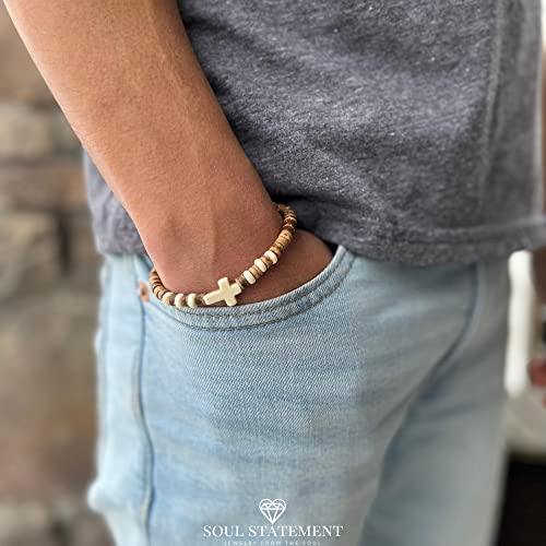 Wood Beaded Cross Bracelet for Men: Confirmation Gifts for Teens First Communion Religious Cross Statement - style: Surfer