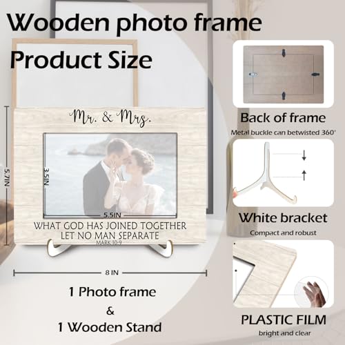 Christian Wedding Picture Frame 4x6, Mr and Mrs Mark 10:9 Bible Verse Photo Frame, Christian Wedding Gifts for the Couple, Just Married Gifts
