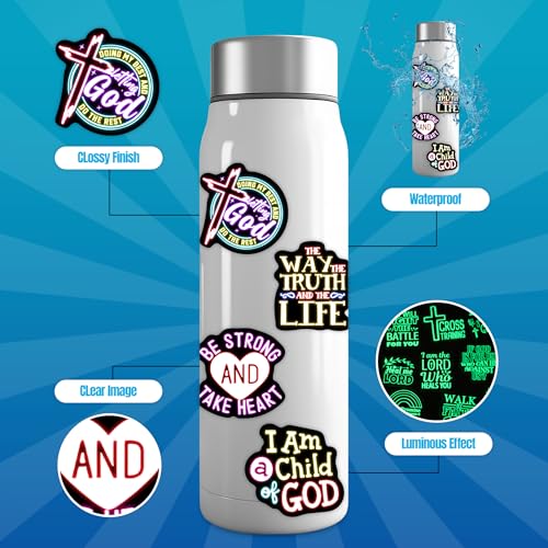 51 Pcs Glow in The Dark Neon Christian Bible Stickers for Kids, Jesus Christ Faith Vinyl Waterproof Water Bottle Laptop Decals, Teens Adults Religious Christianity Christmas Easter Thanksgiving - color: Jesus-ls017