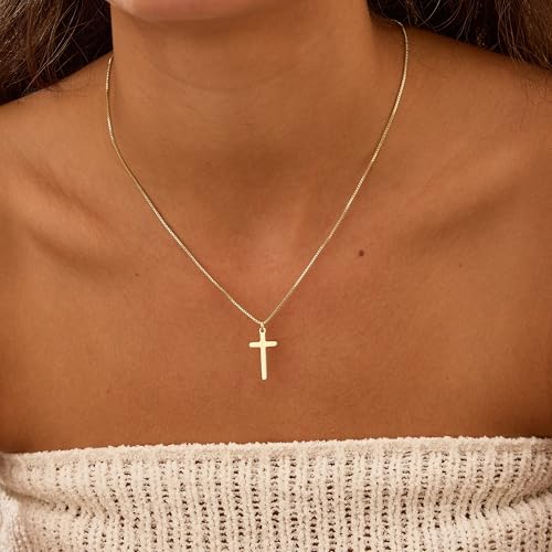Cross Necklace for Women, Dainty 14K Gold Plated Cross Pendant Simple Long Necklaces for Women, Christian Faith Necklace Trendy Gold Jewelry Gifts for Easter - color: gold medium cross necklace
